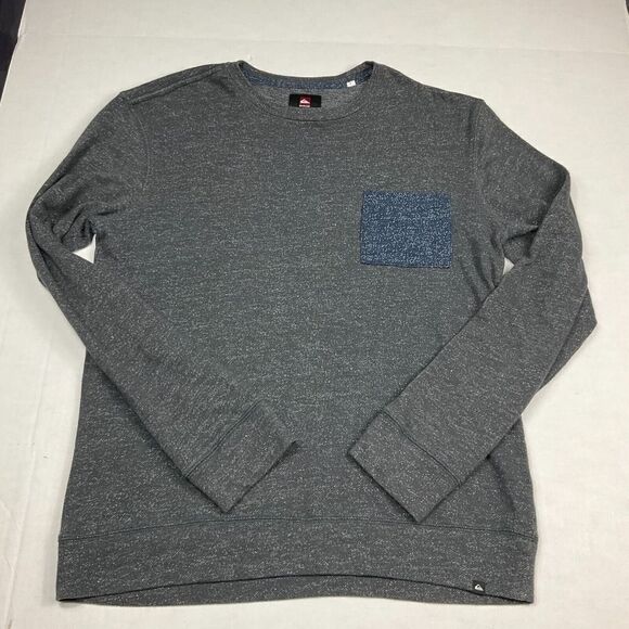 Quiksilver Mens Sweatshirt Gray Crew Neck Pocket Long Sleeve Pullover Medium - Picture 1 of 11